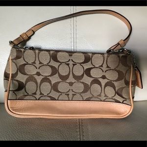 Classic Coach mini bag.Beige canvas w/Leather trim